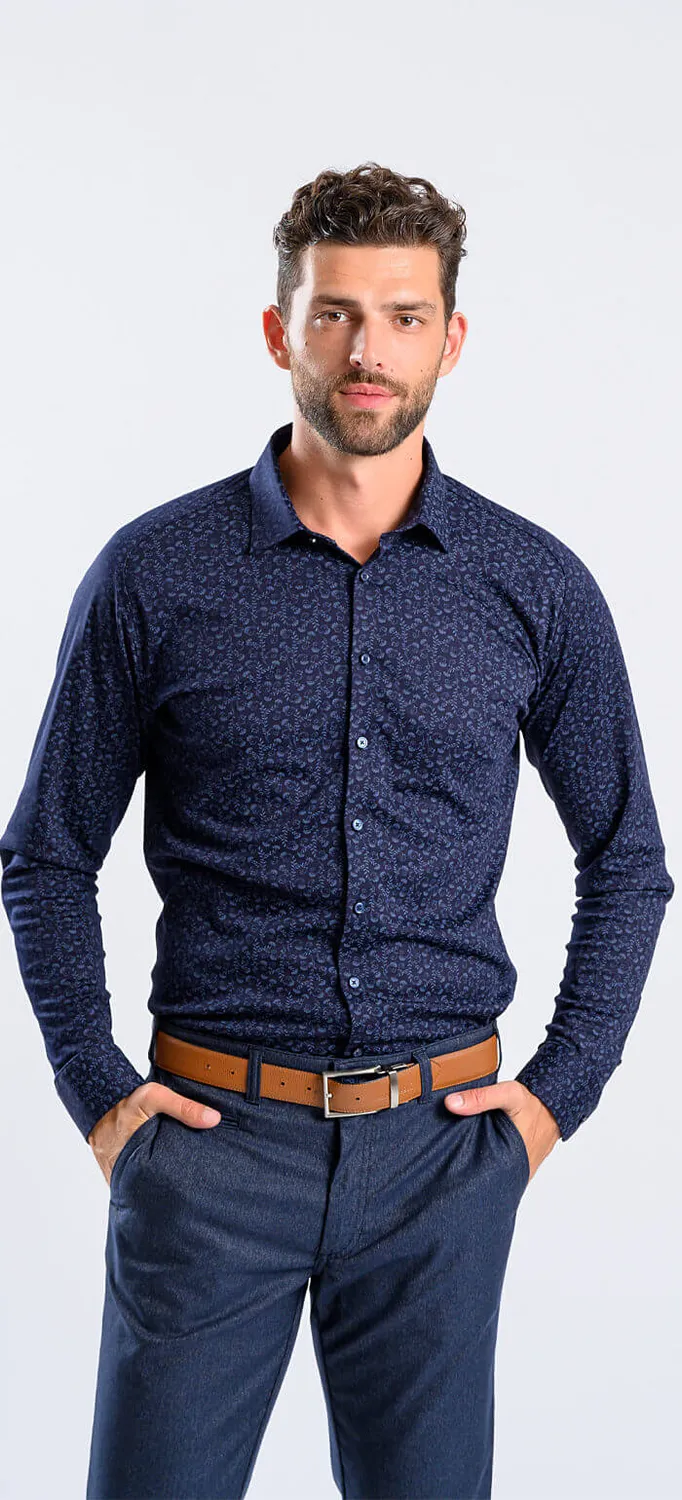 Alain Delon Stretch Extra Slim Fit camicia blu fantasia