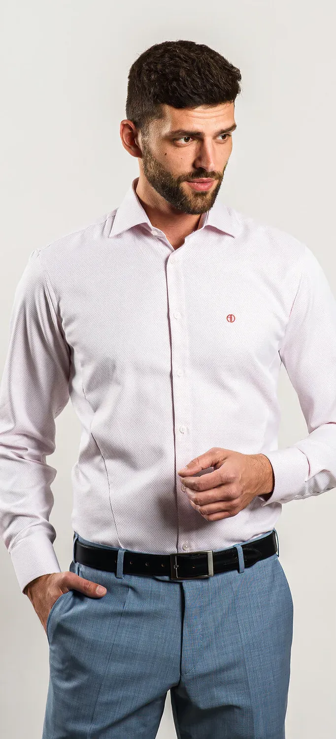 Alain Delon camicia bianca extra slim pois rossi cotone