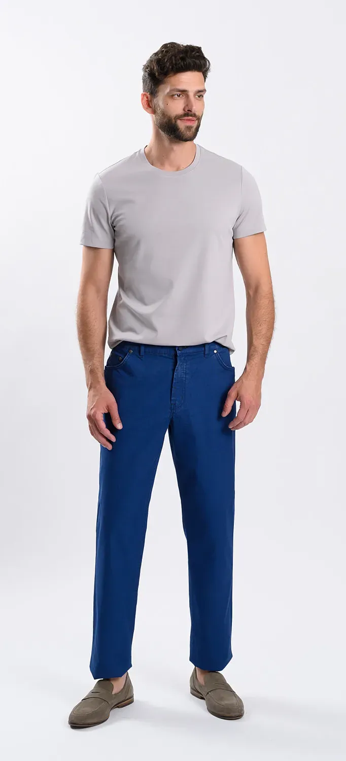 Alain Delon pantalone casual blu quadretti cotone elasticizzato