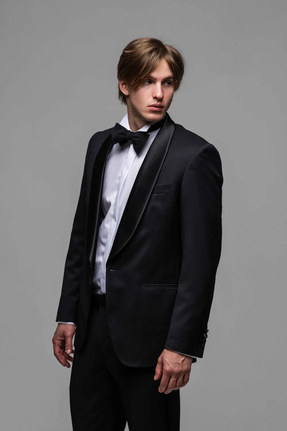 Alain Delon Smoking Nero Lana Slim Fit Rever Scialle