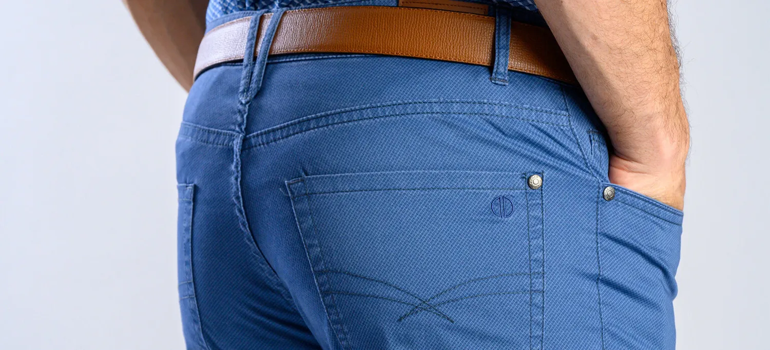 Alain Delon Pantaloni Casual Slim Blu Fantasia elasticizzati