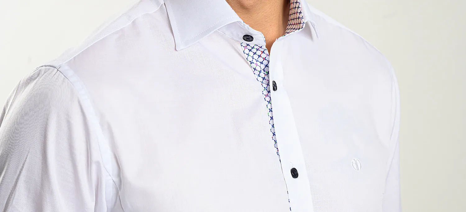 Alain Delon Camicia Bianca Extra Slim Fit Fantasia