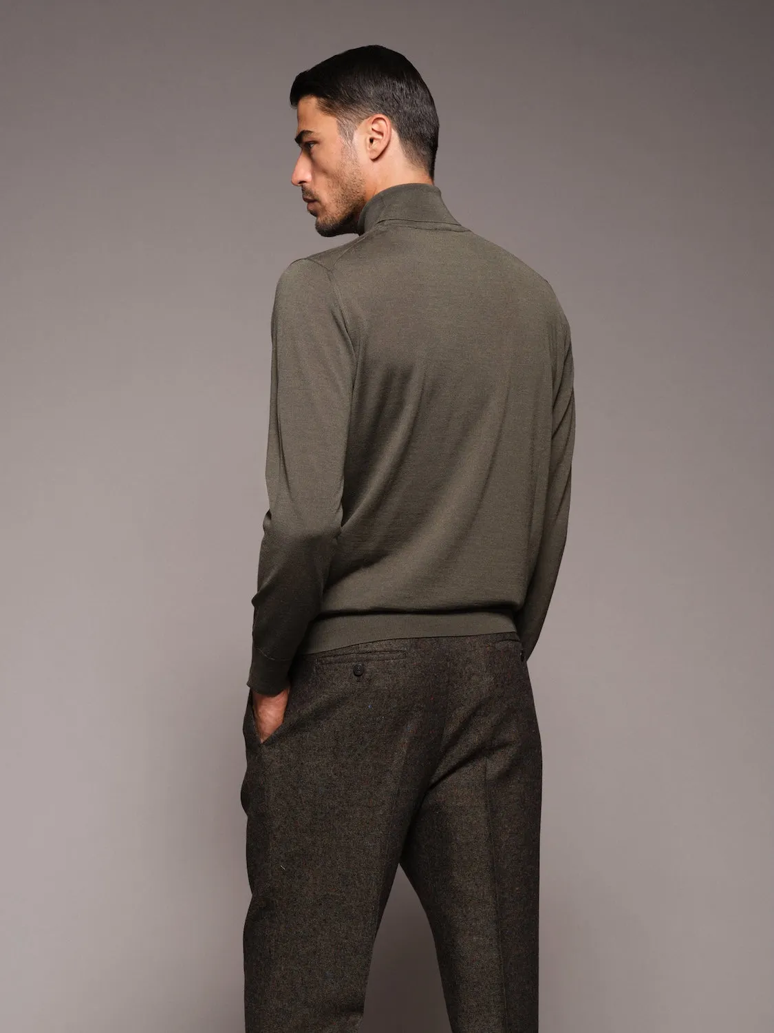 Caruso dolcevita lana seta cashmere verde uomo