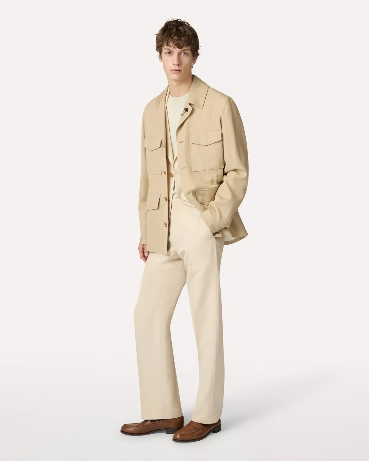 Lardini Pantalone Beige EcoVero Viscosa Seta Senza Pieghe