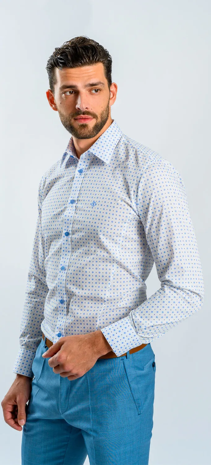 Alain Delon camicia bianca fantasia blu extra slim fit