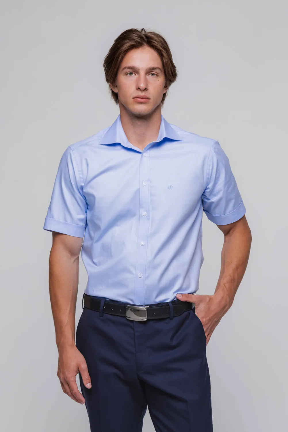Alain Delon camicia oxford azzurra manica corta extra slim fit