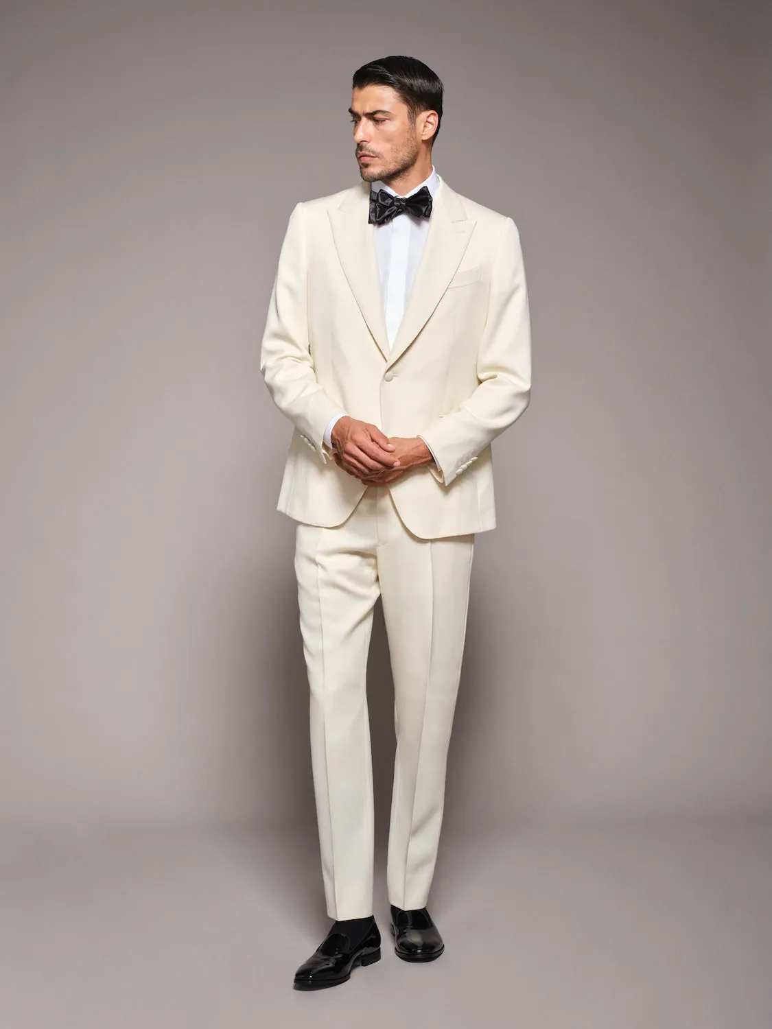 Caruso Pantalone Regular Fit Lana Barathea Bianco