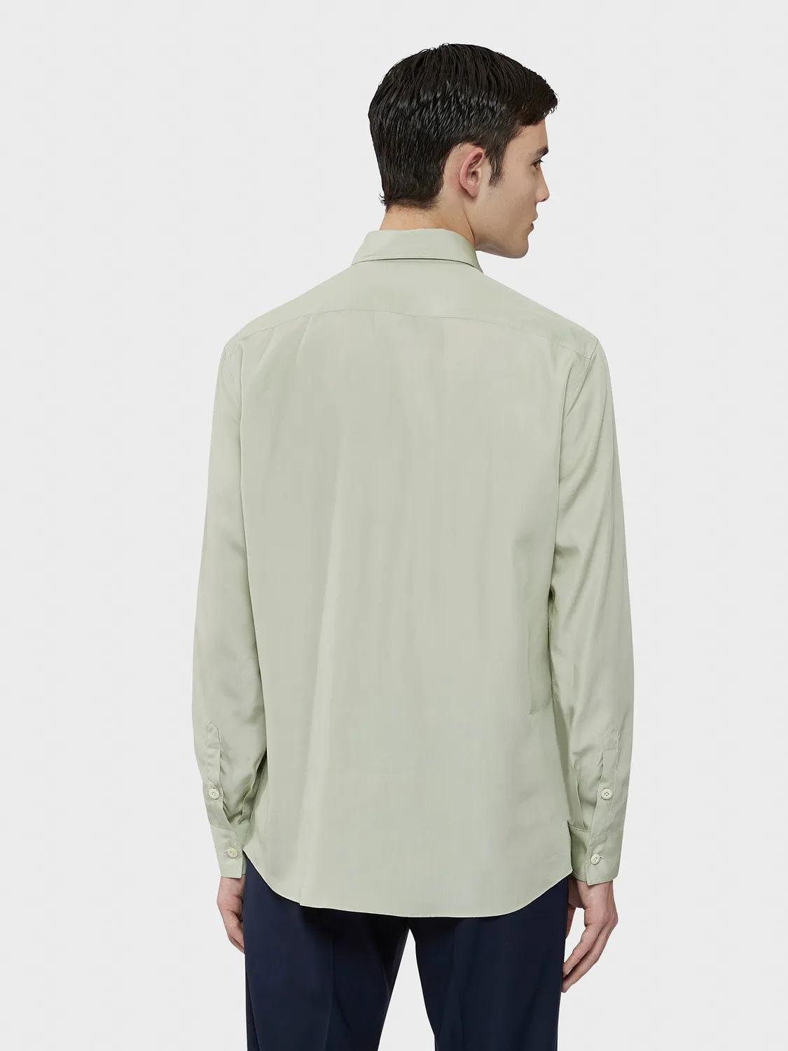 Caruso Camicia in Tencel Verde Salvia con Tasche a Toppa