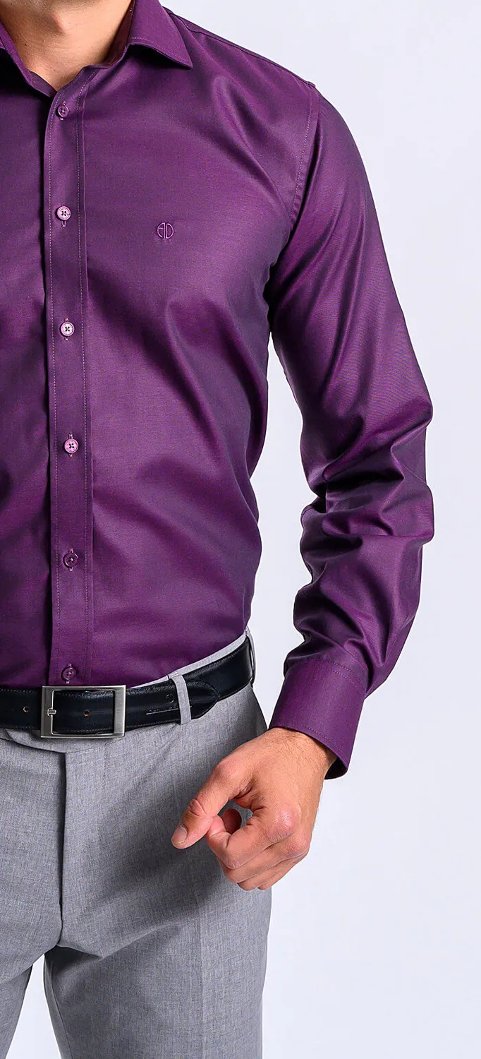 Alain Delon Classic Fit camicia melanzana cotone