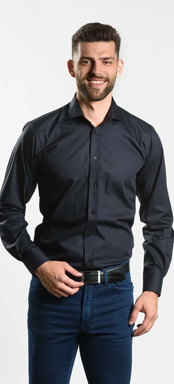 Alain Delon Black camicia slim fit nera cotone Getzner