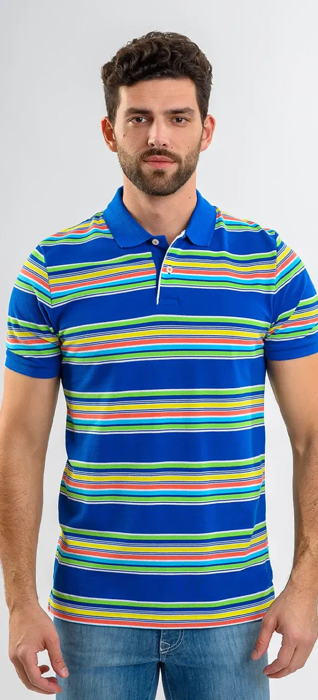 Alain Delon polo cotone a righe slim fit manica corta