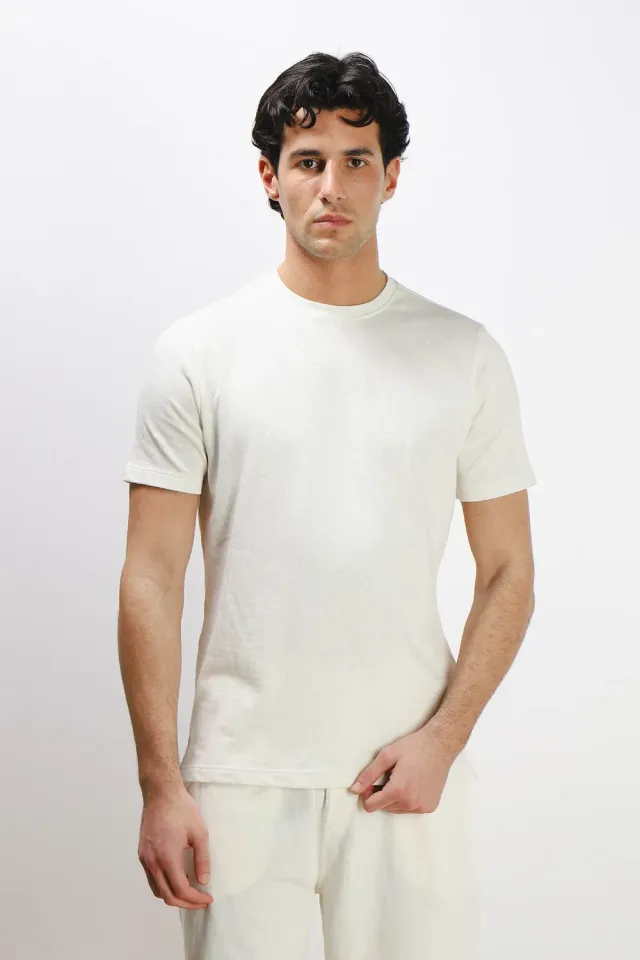 Sonny Bono T-Shirt Slub Bianco Effetto Lino Girocollo