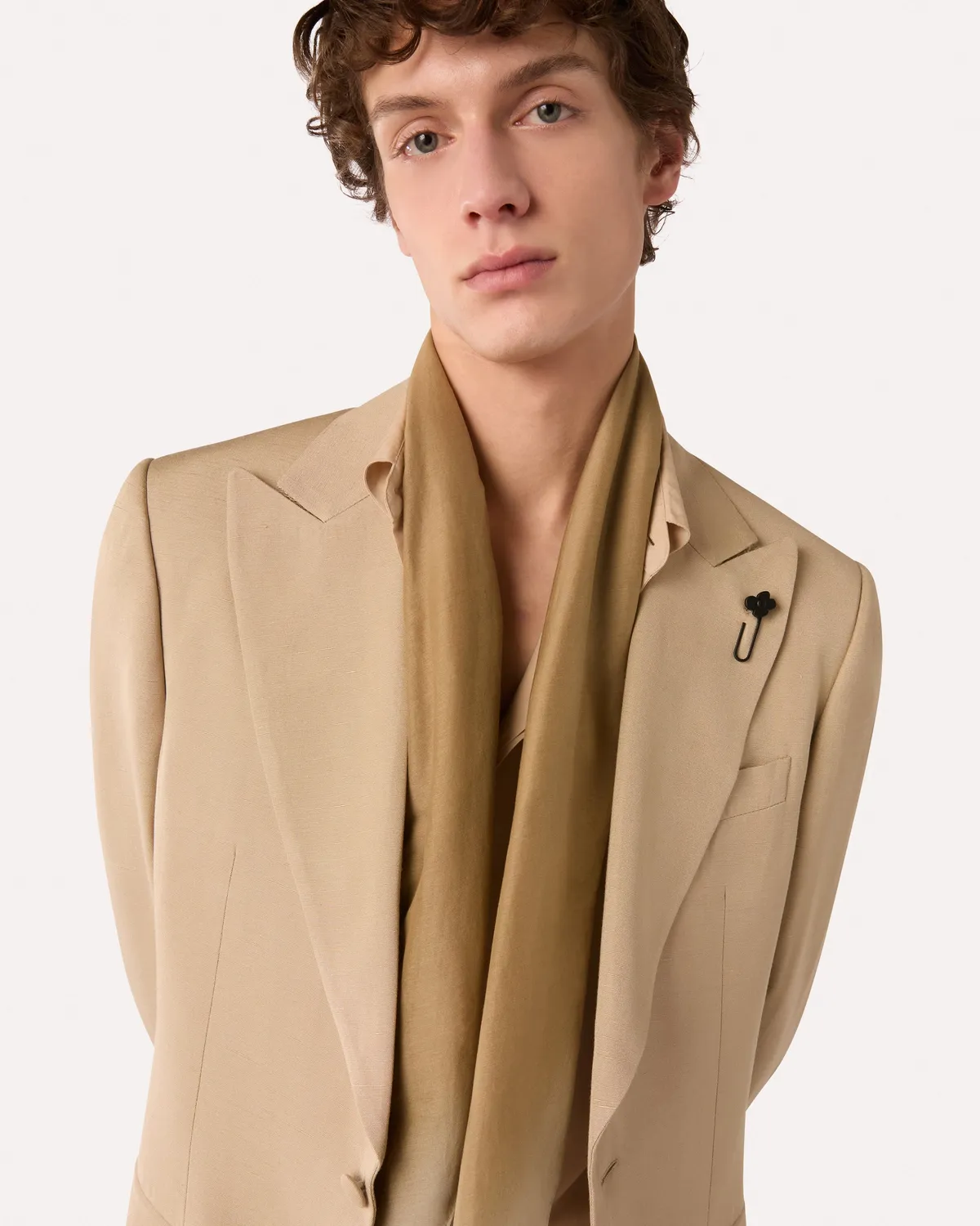 Lardini Foulard Beige Cotone Seta Geometrico