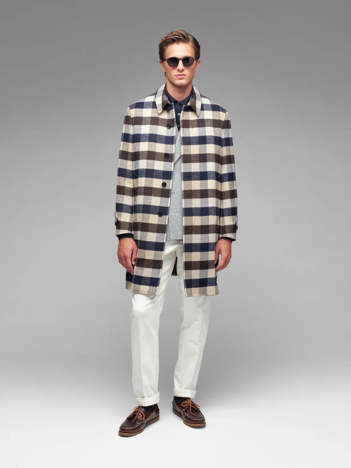 Paoloni Cappotto check marrone misto lana scomparsa