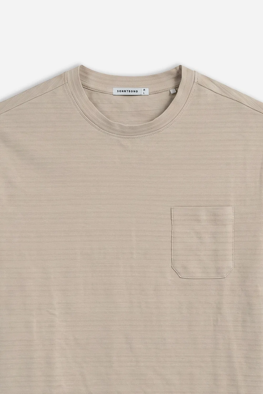 Sonny Bono T-shirt girocollo beige trama rilievo cotone