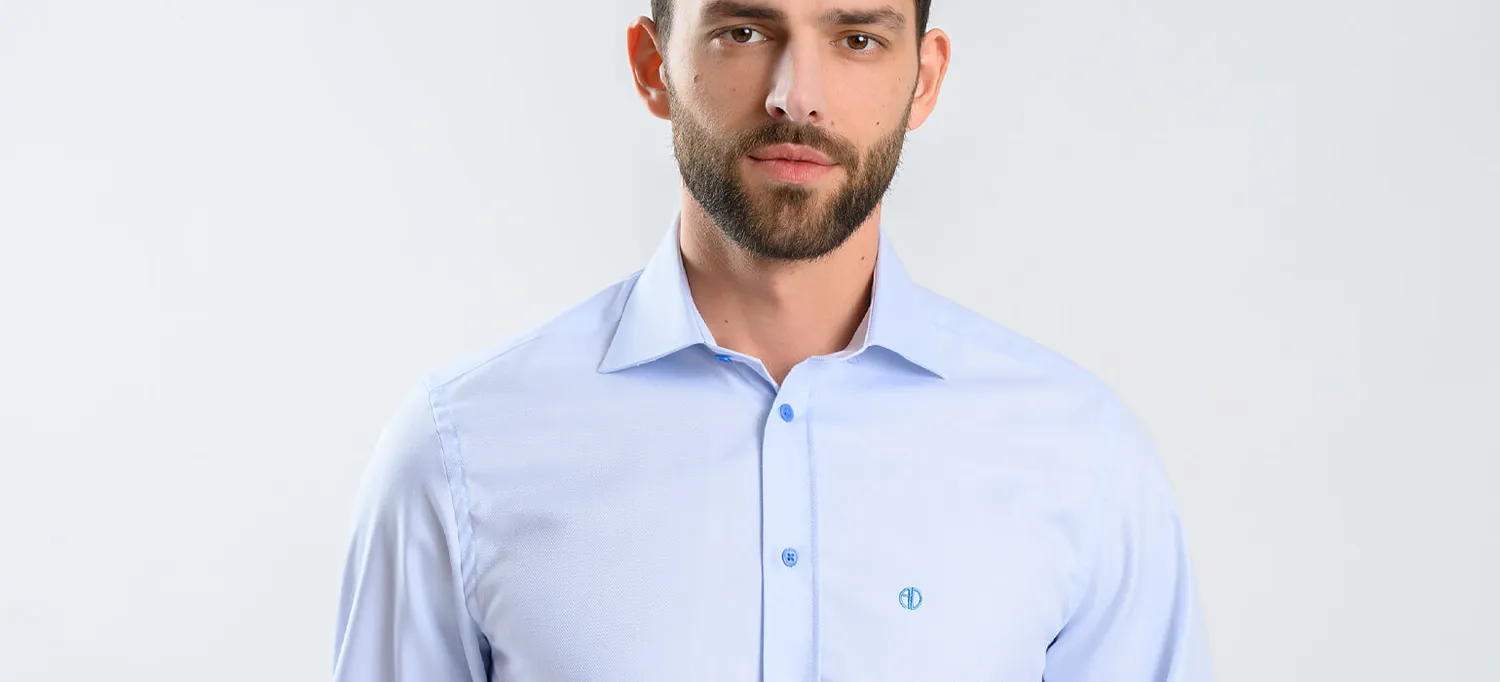 Alain Delon camicia slim fit azzurra cotone Getzner