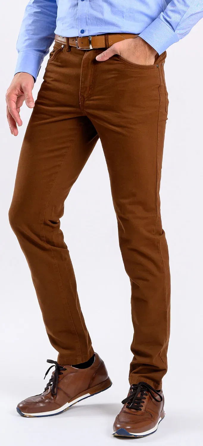Alain Delon Jeans Marroni Slim Fit Elasticizzati Uomo
