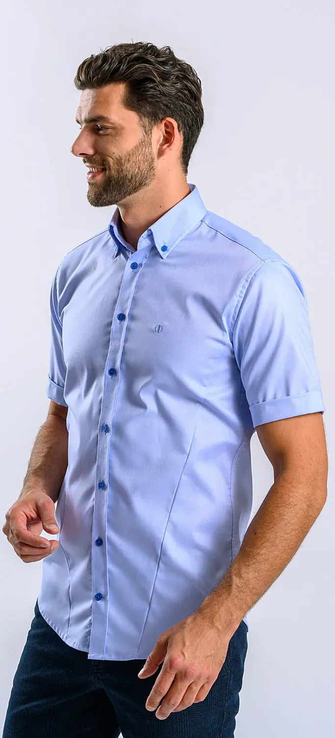 Alain Delon Blu camicia manica corta extra slim Getzner