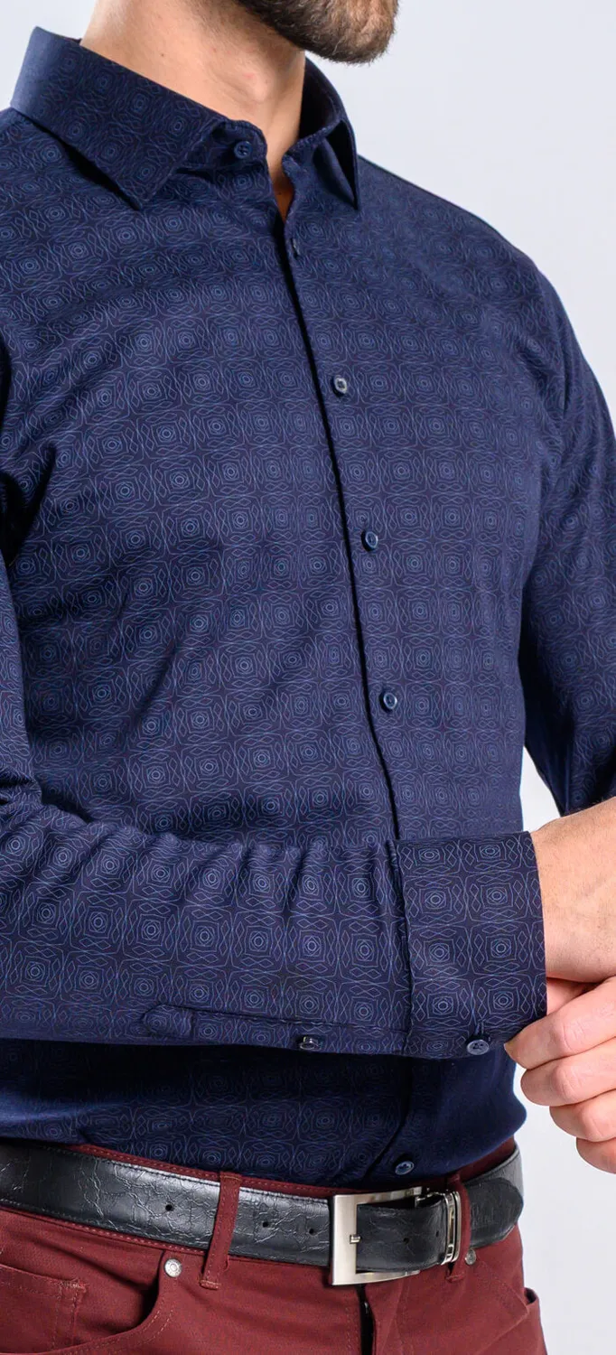 Alain Delon camicia extra slim blu navy stretch fantasia