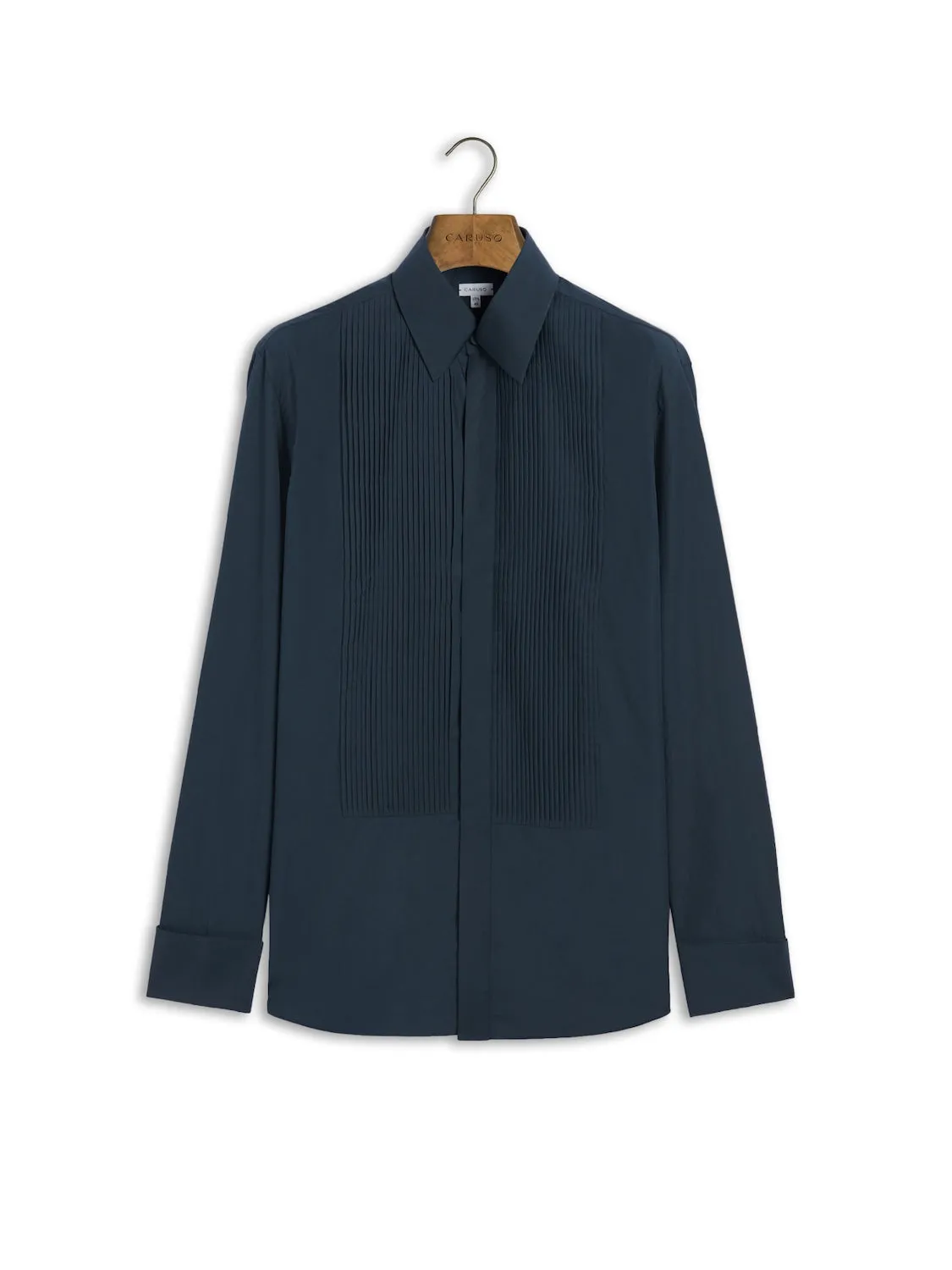 Caruso Butterfly camicia cotone blu plissé gemelli