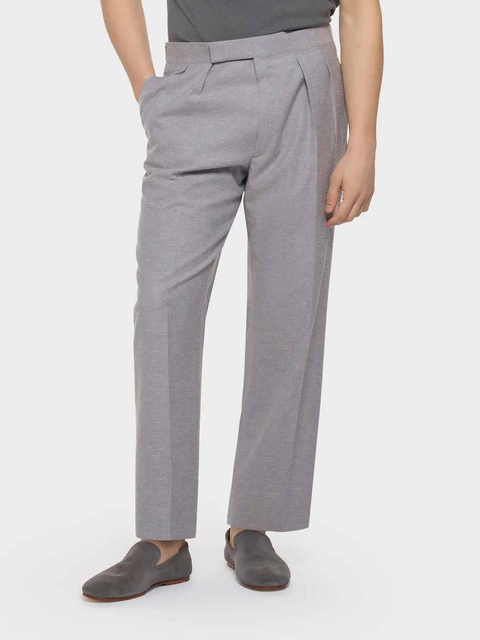 Caruso Norma pantalone vita alta grigio lana cotone seta