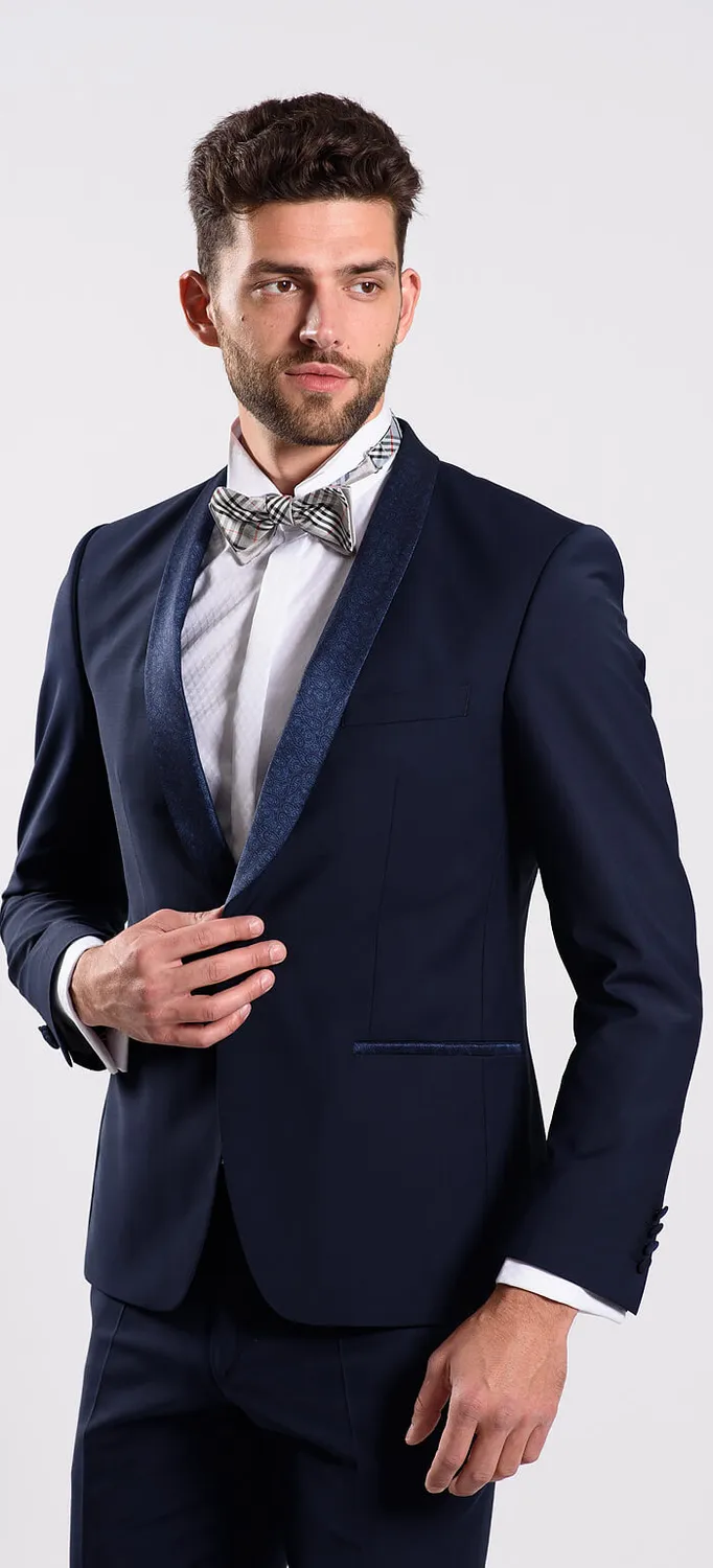 Alain Delon giacca blu matrimonio slim fit lana