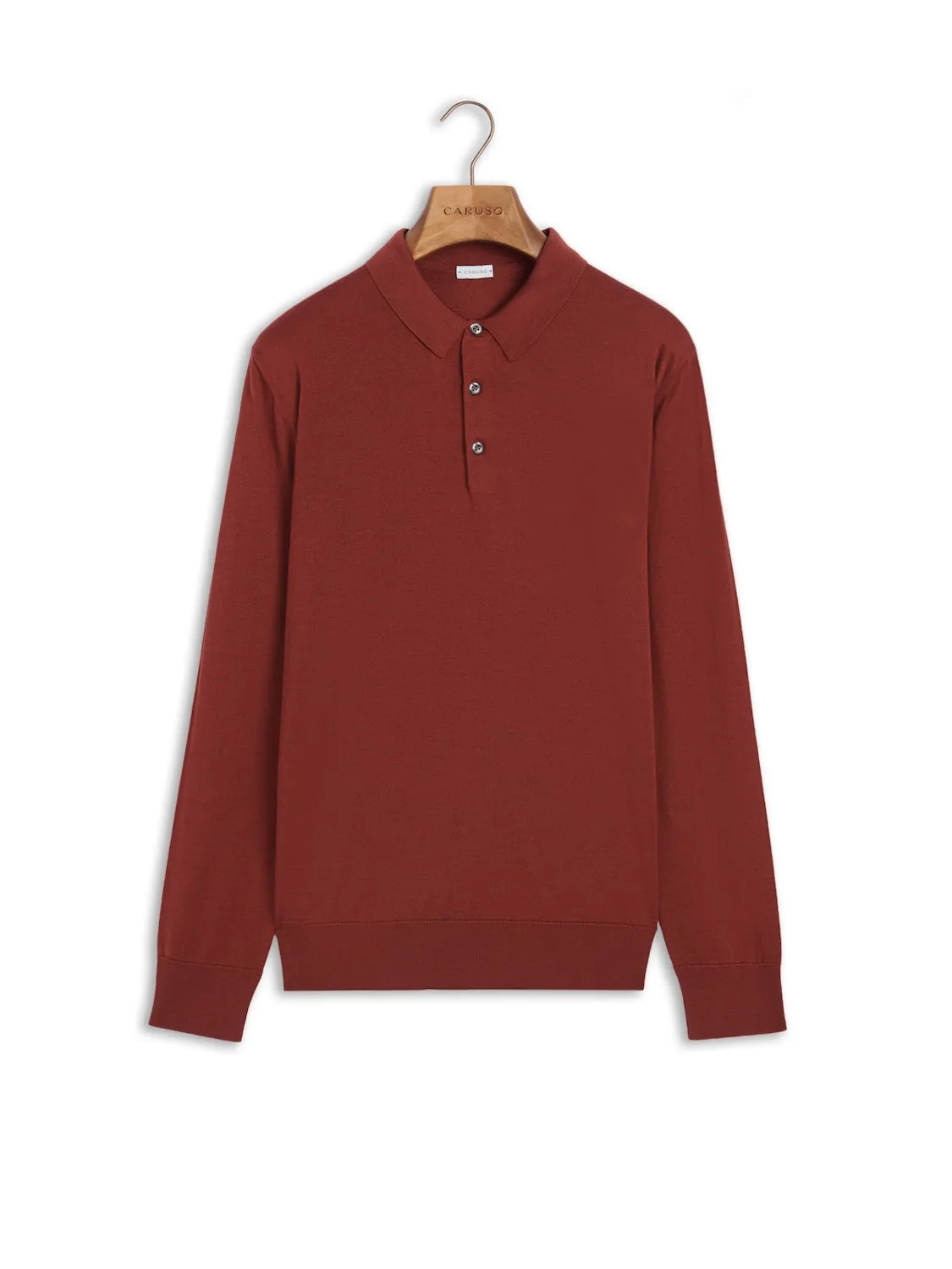 Caruso polo maniche lunghe lana seta cashmere rossa