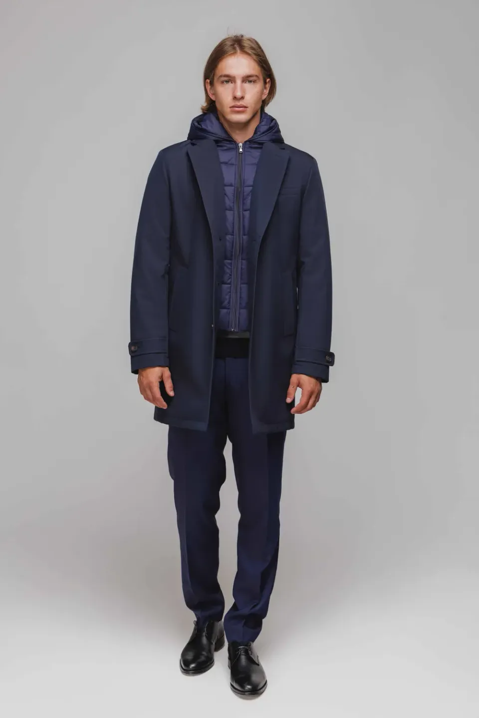 Alain Delon cappotto blu cappuccio taglia 50