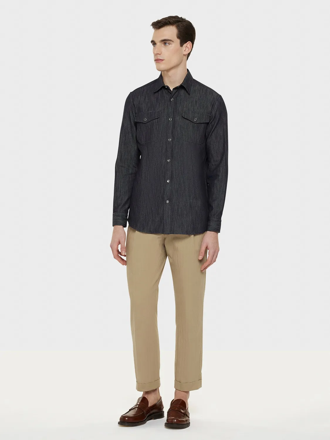Caruso Butterfly camicia denim blu scuro cotone