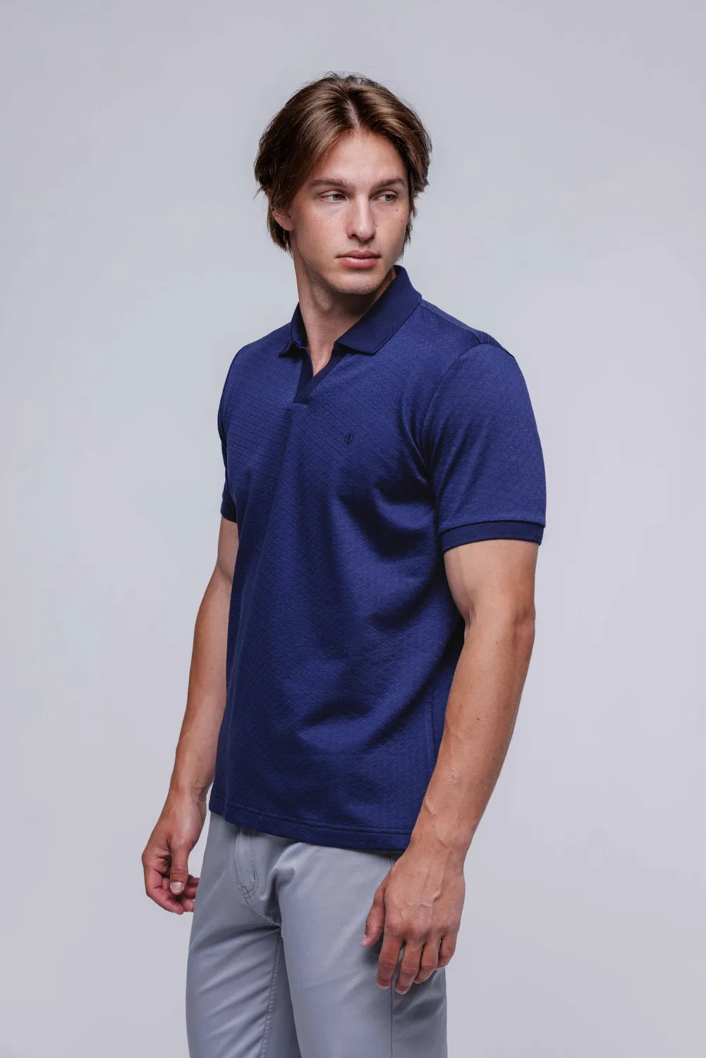 Alain Delon polo blu cotone senza bottoni con fantasia