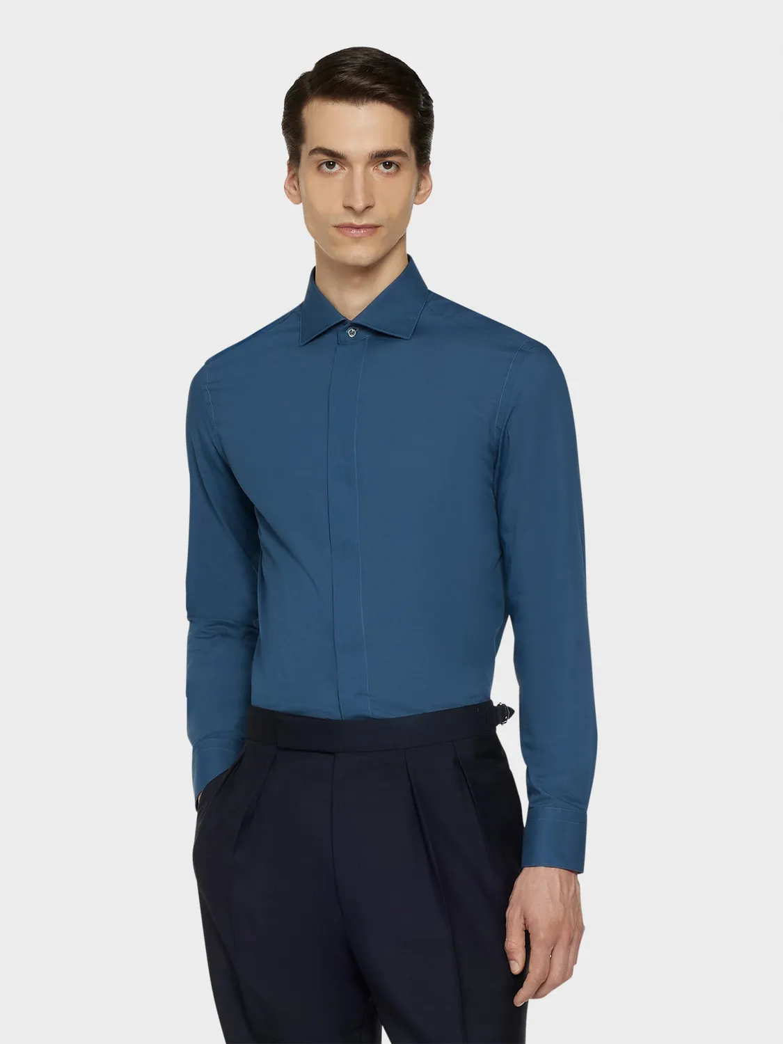 Caruso Butterfly camicia slim blu notte cotone