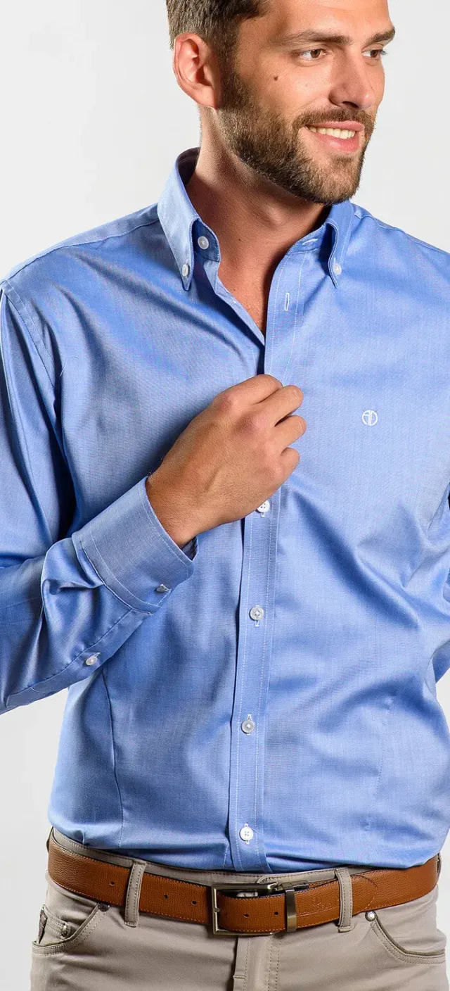 Alain Delon Camicia Blu Extra Slim Fit Collo Button-Down