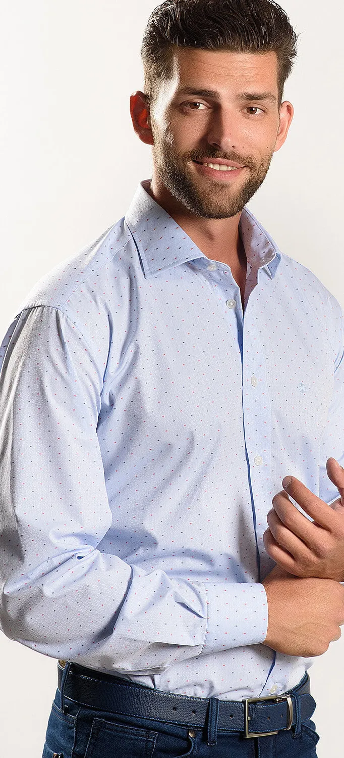 Alain Delon camicia classic fit blu fantasia cotone