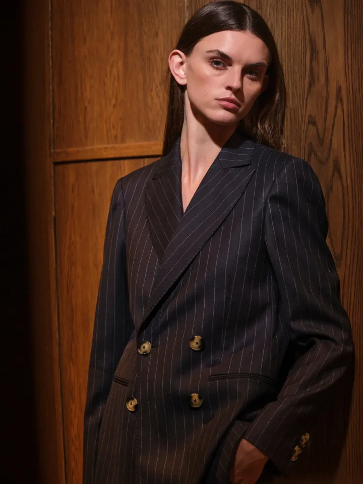 Sand Menswear Solene 2603 blazer doppiopetto gessato blu