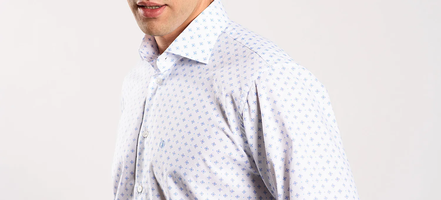 Alain Delon camicia slim fit bianca fantasia blu