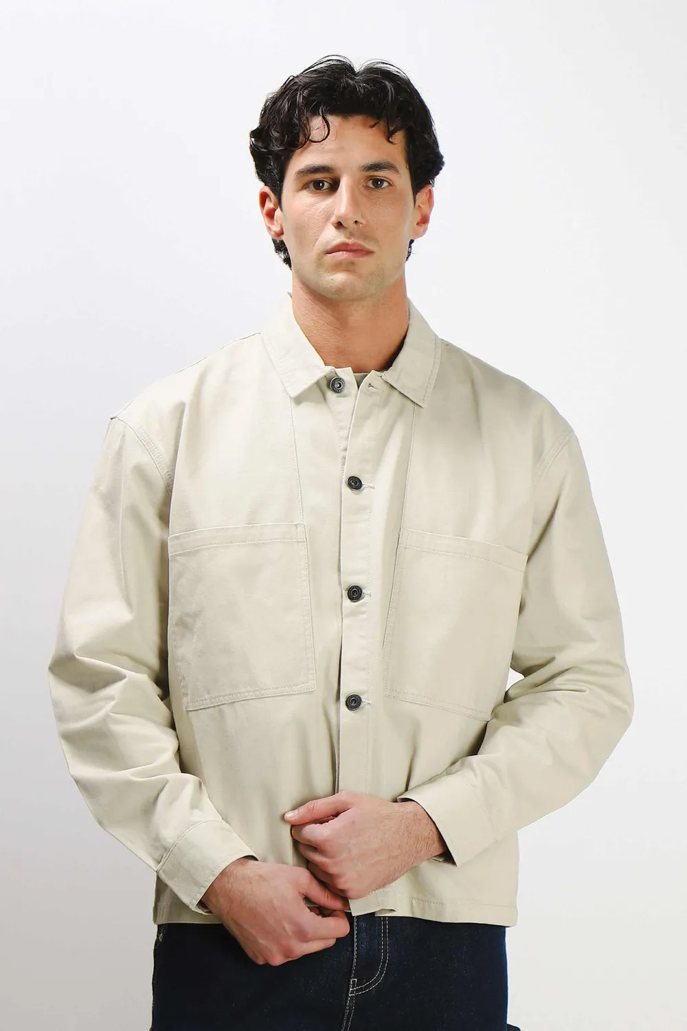 Sonny Bono Overshirt Uomo Beige Chiaro Cotone Tasche