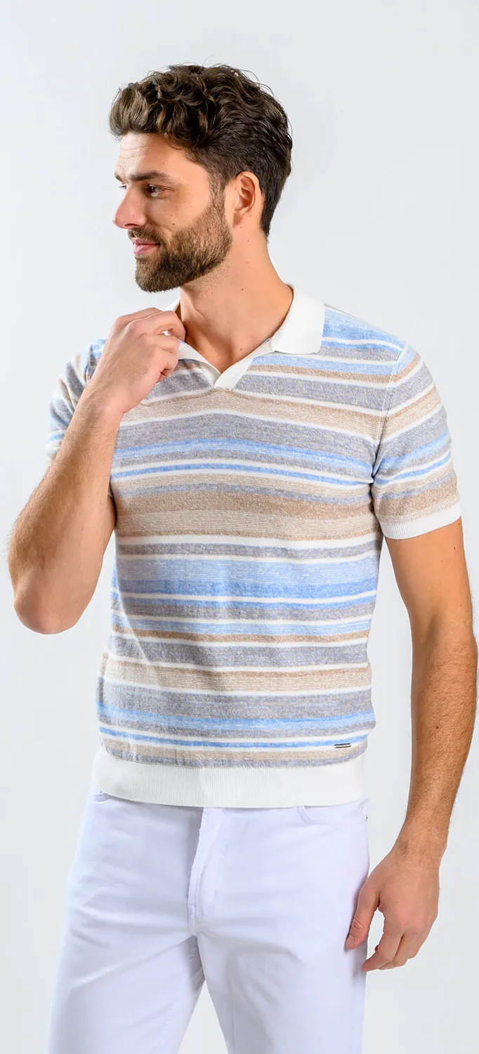 Alain Delon polo maglia slim fit a righe terra