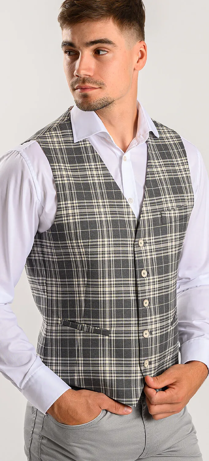 Alain Delon gilet beige quadri uomo slim fit