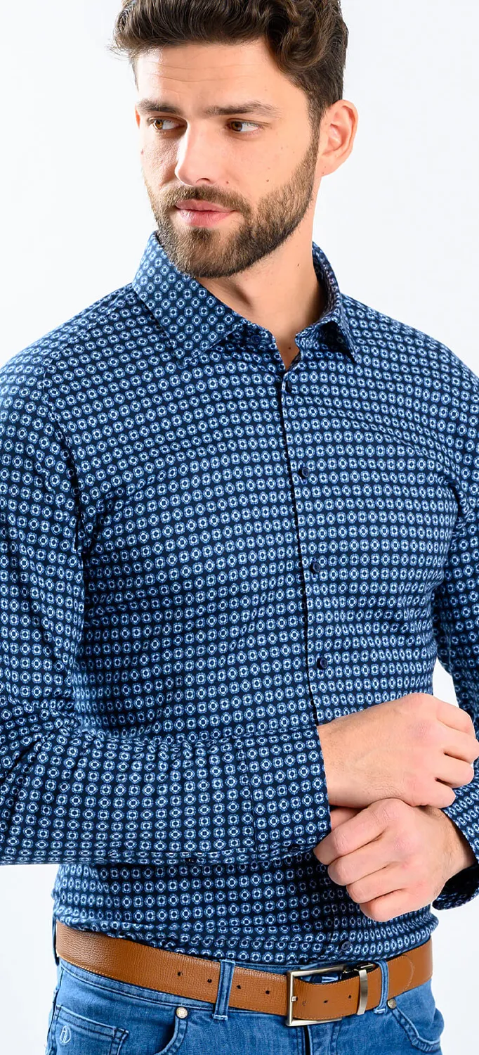 Alain Delon camicia extra slim fit blu navy L jersey