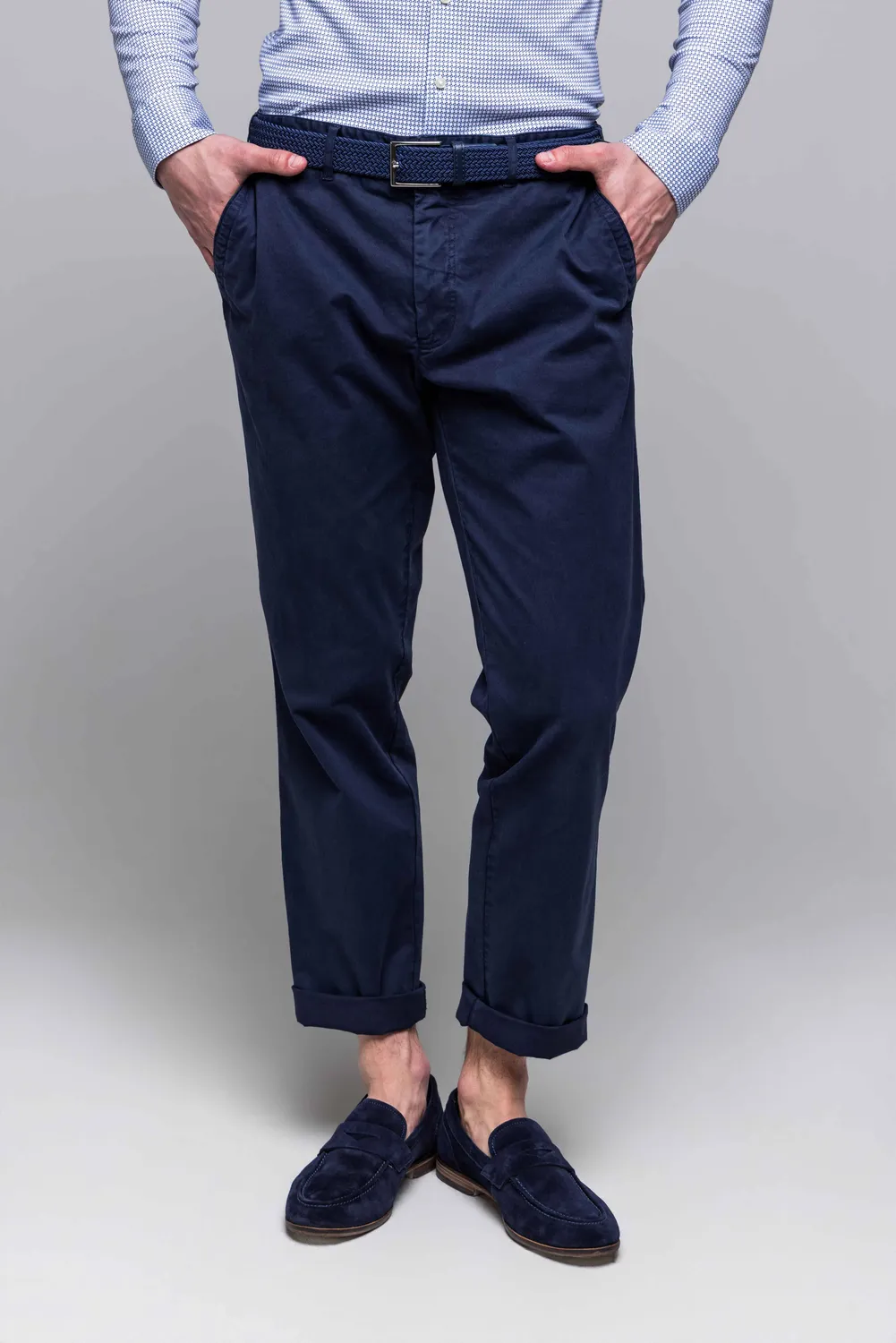 Alain Delon Pantaloni Chinos Blu Cotone Stretch