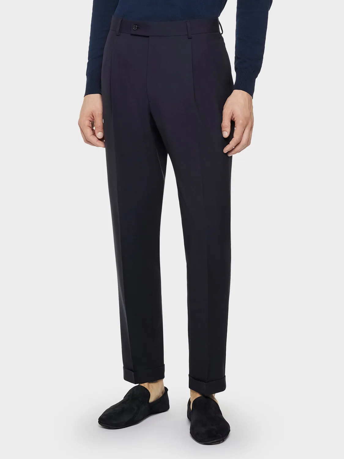 Caruso Norma pantalone carrot fit lana blu navy