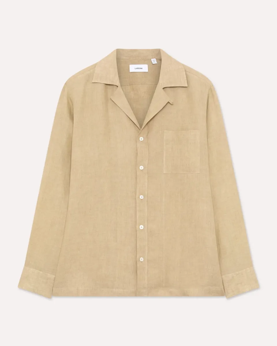 Lardini camicia beige lino collo aperto relax