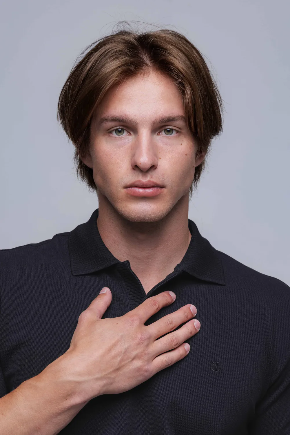 Alain Delon Polo Nera Classica Senza Bottoni Cotone
