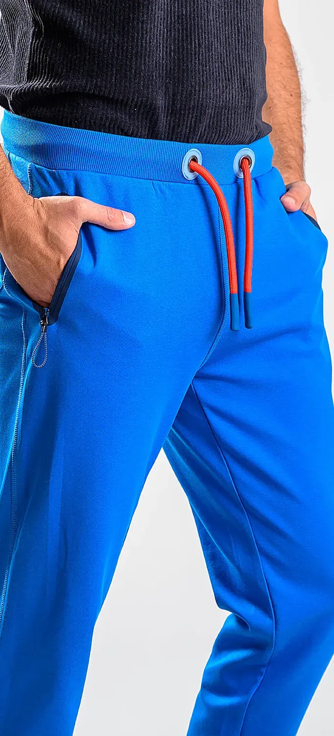 Alain Delon Pantaloni Tuta Blu Slim Fit Cotone