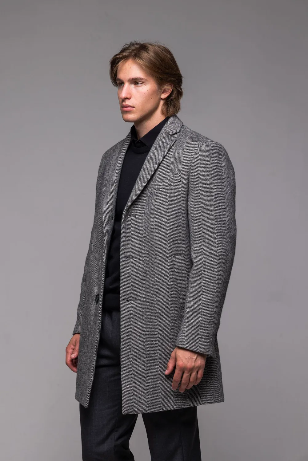 Alain Delon cappotto slim fit spigato lana bianco nero