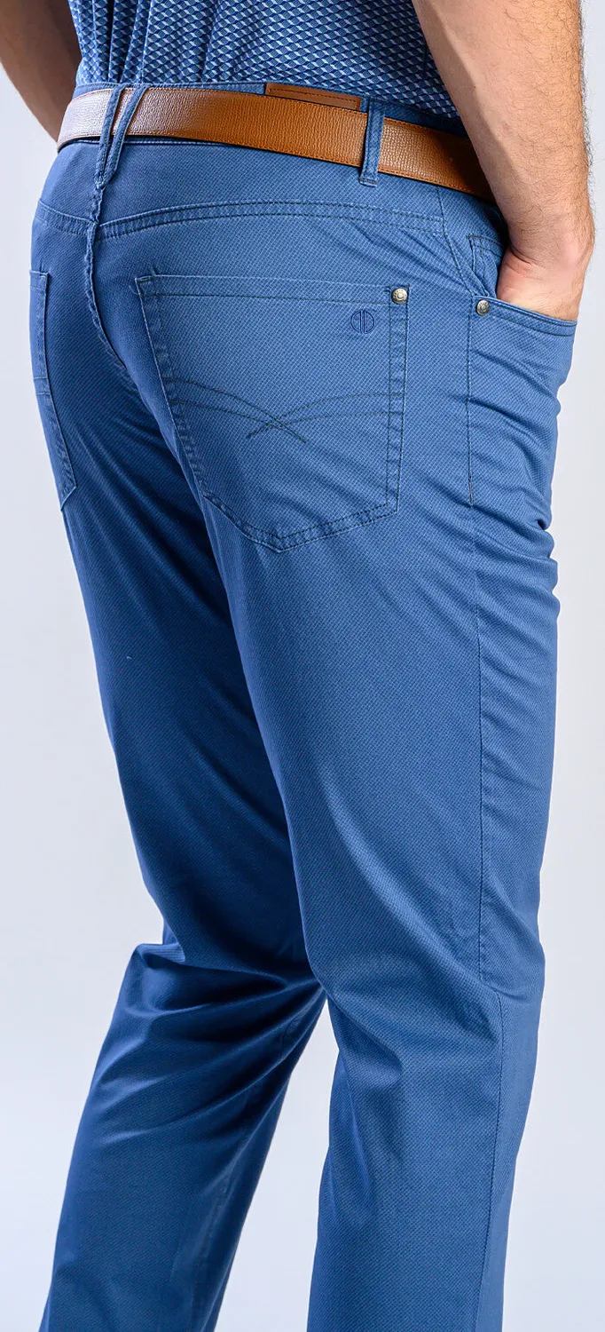 Alain Delon Pantaloni Casual Slim Blu Fantasia elasticizzati