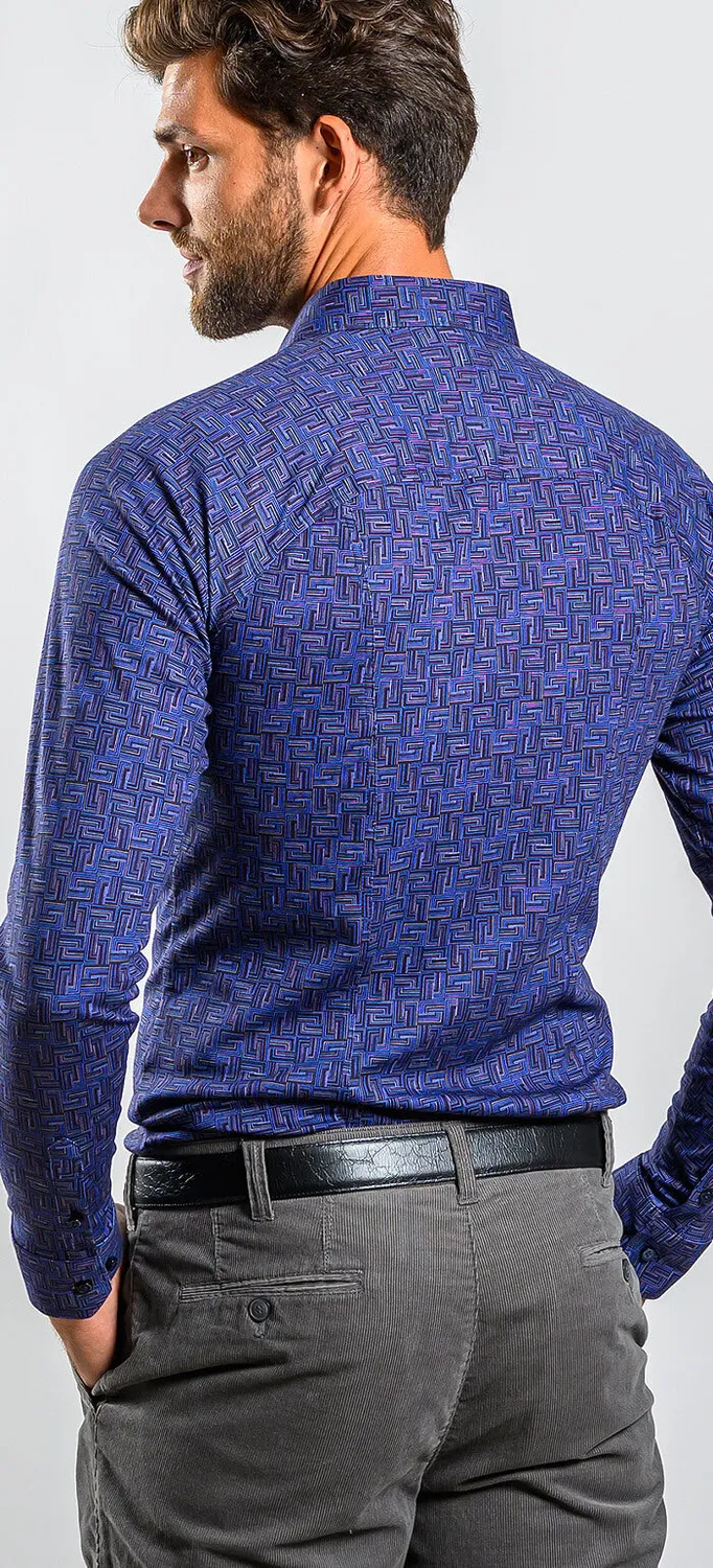 Alain Delon Extra Slim Fit camicia blu elasticizzata