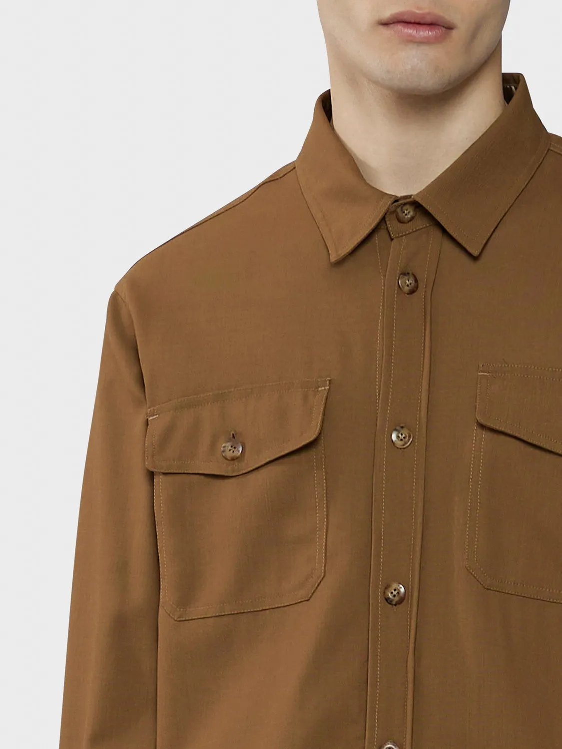 Caruso Houdini overshirt lana marrone tropical uomo