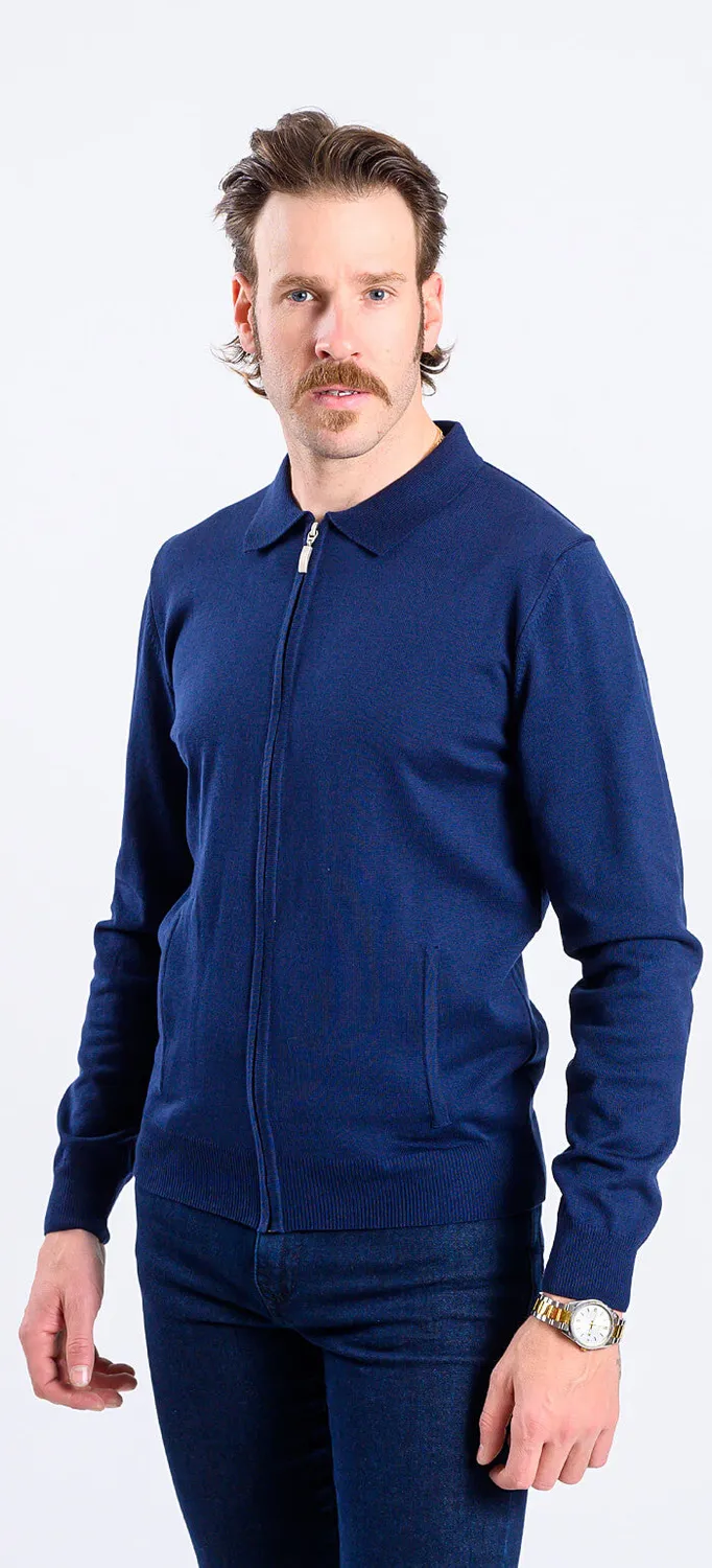 Alain Delon maglione zip blu collo camicia S-XXL