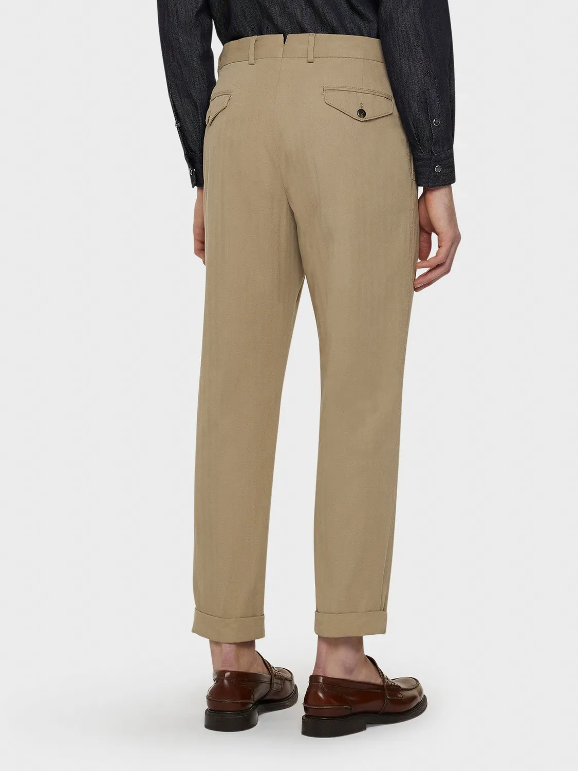 Caruso Norma pantalone cotone beige carrot fit herringbone